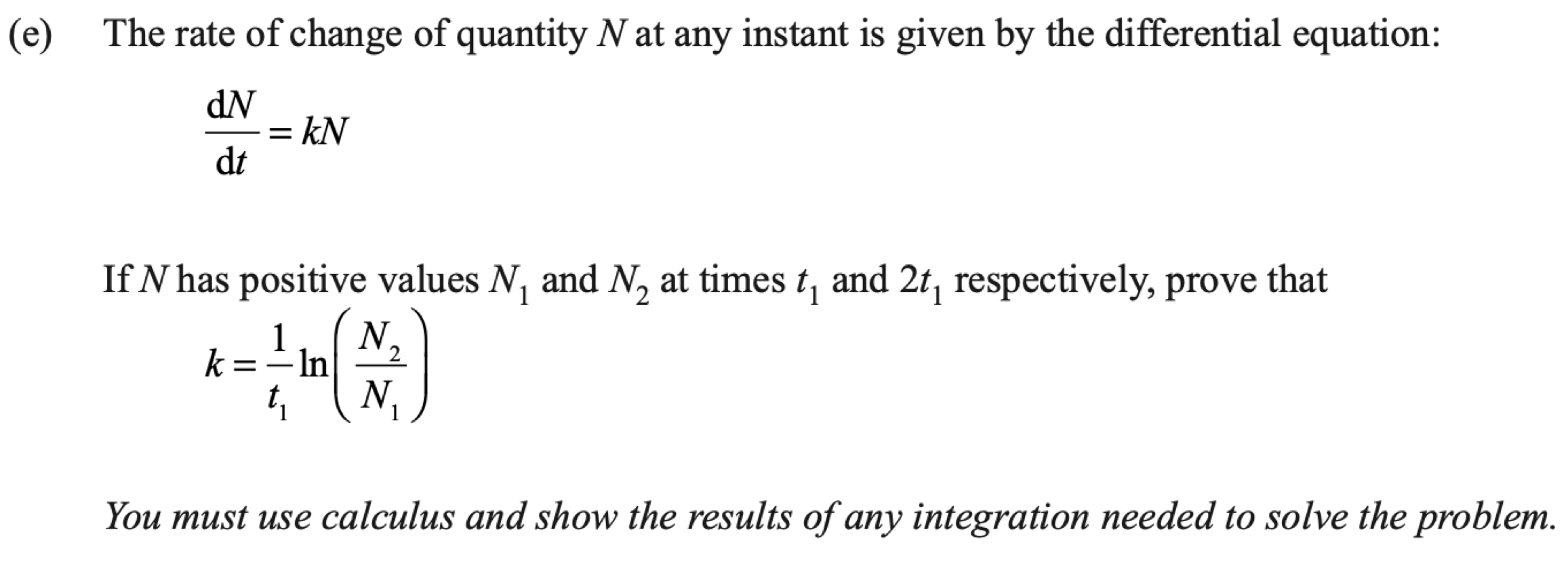 Question 1(e) original exam prompt; text transcription follows