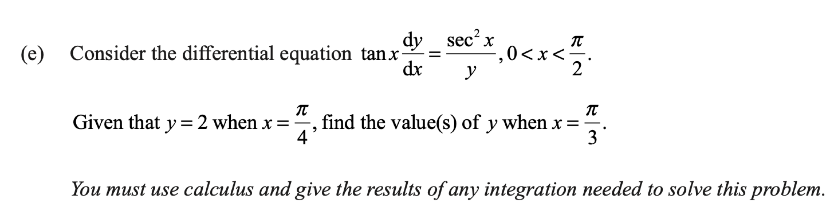 Question 1(e) original exam prompt; text transcription follows