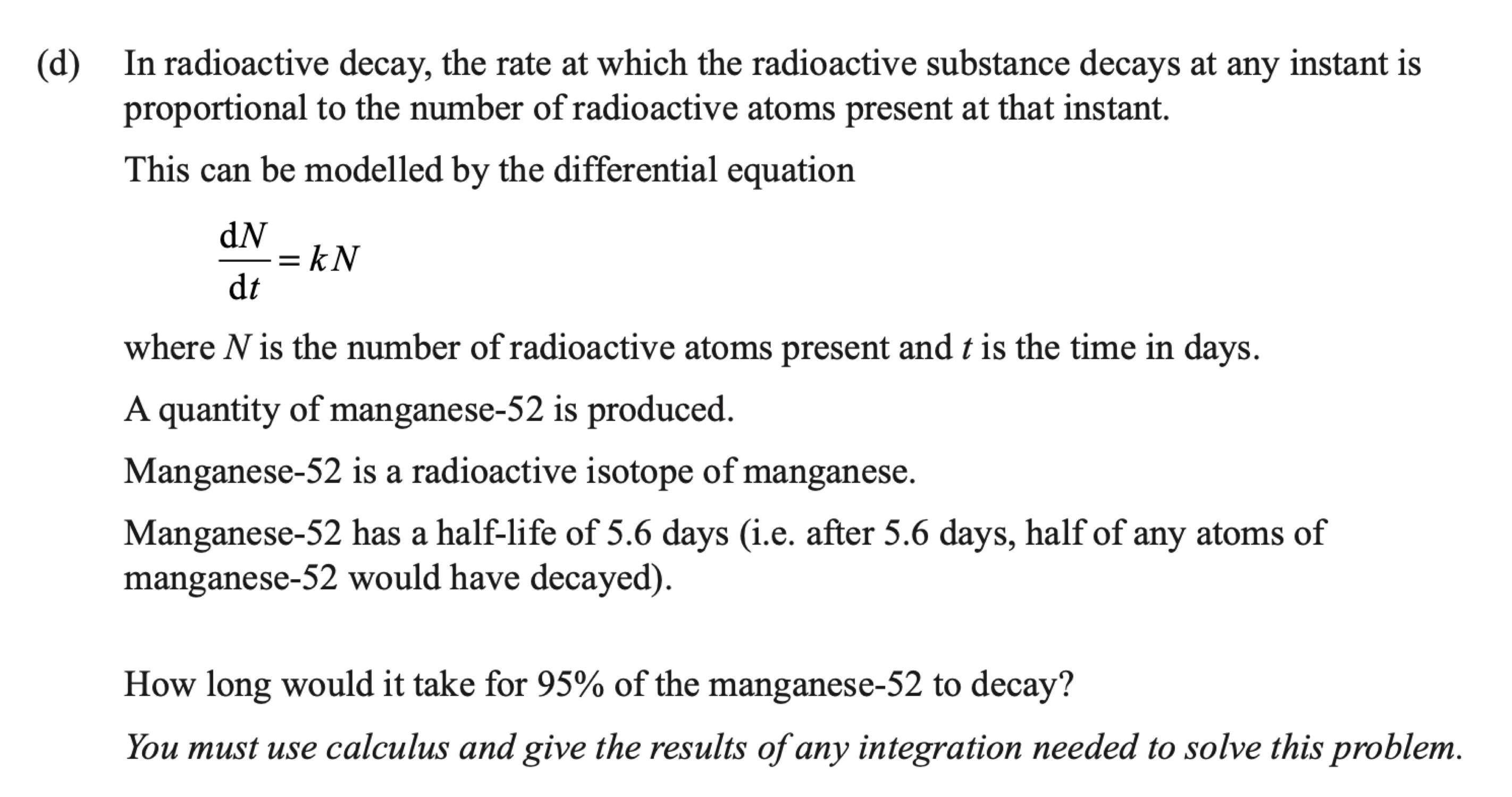 Question 3(d) original exam prompt; text transcription follows
